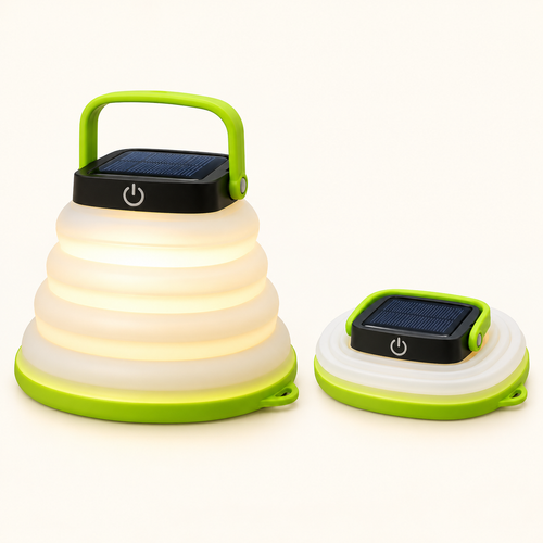 Lampe solaire de camping ouverte et pliée