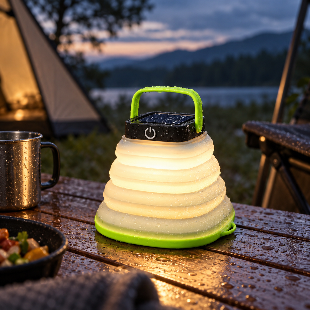 Lampe solaire de camping sous la pluie