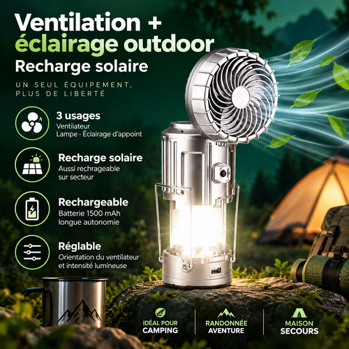 Lanterne solaire de camping avec ventilateur LED