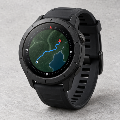 Montre GPS outdoor noire avec écran AMOLED et cartes hors ligne