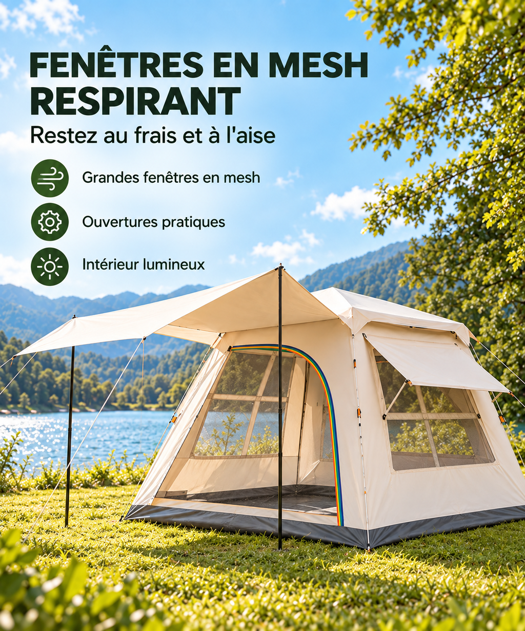 Tente cabine avec fenêtres en mesh respirant