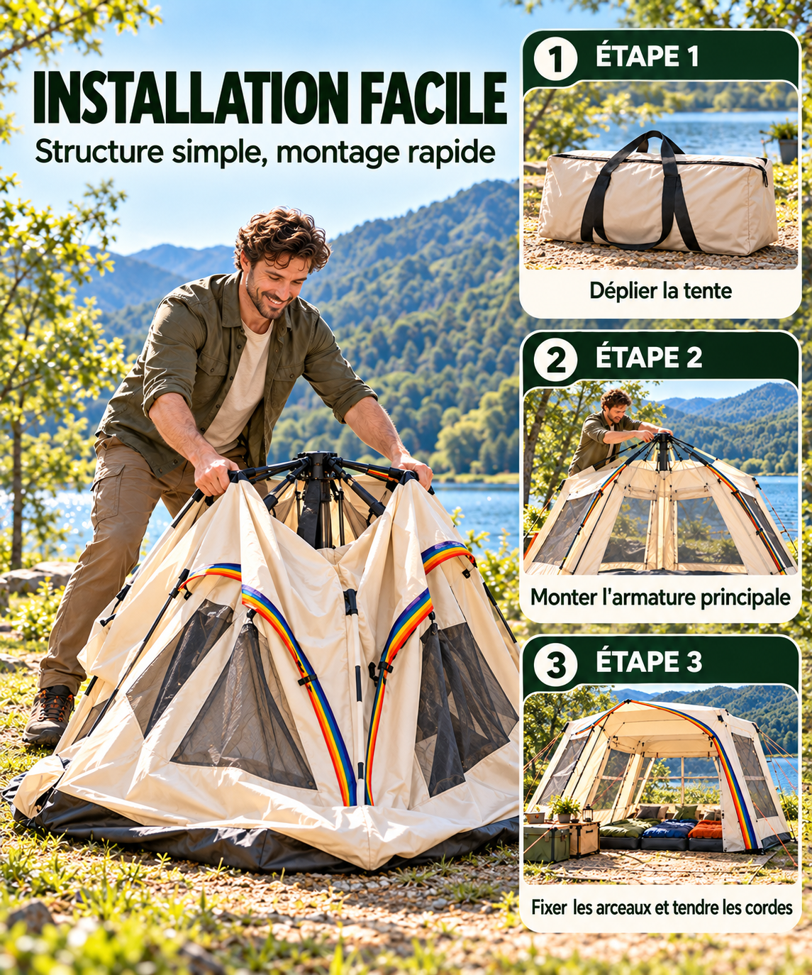 Installation facile de la tente cabine