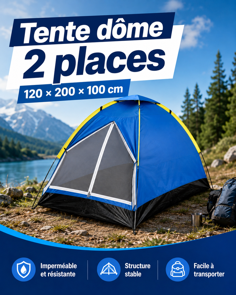 Tente Dôme de Camping 2 Personnes – 120 × 200 × 100 cm