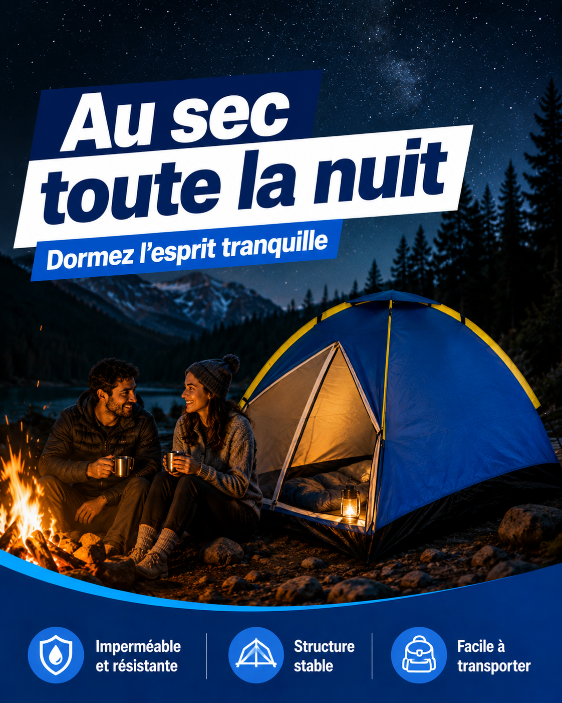 Tente dôme 2 places au sec toute la nuit