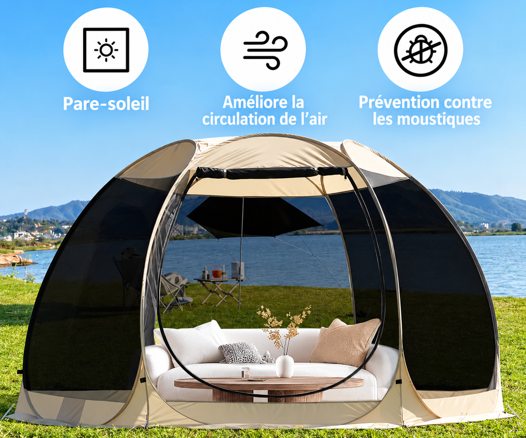 Tente moustiquaire avec pare-soleil et circulation de l’air